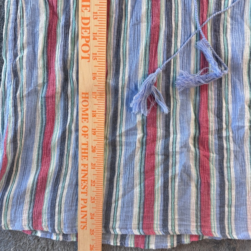 Chaps Denim Womens Large Striped Sleeveless Tank Top Tassel Tie Blue Red Gauze - Picture 4 of 5